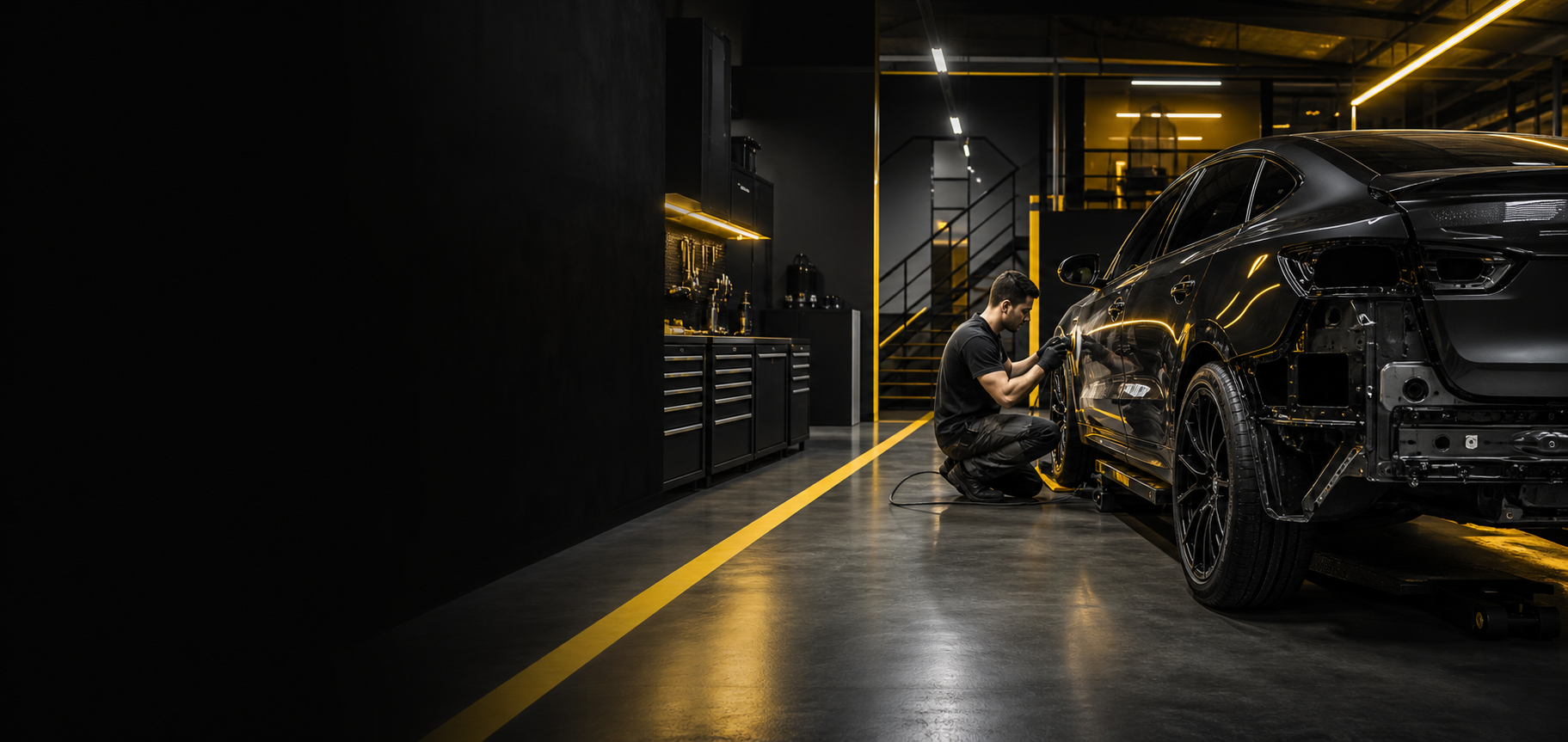 Atelier automobile noir et jaune AutoMania Atelier